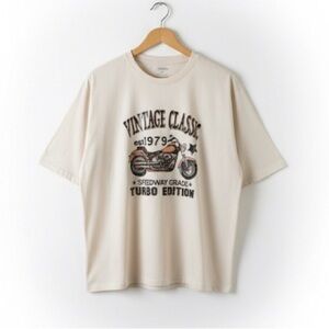 SHEIN Light Beige Motorcycle Graphic Tee